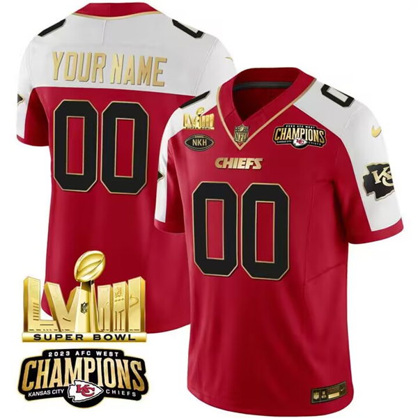 Men's Kansas City Chiefs Active Player Custom Red/White 2024 F.U.S.E. AFC West Champions Super Bowl LVIII Patch With 
